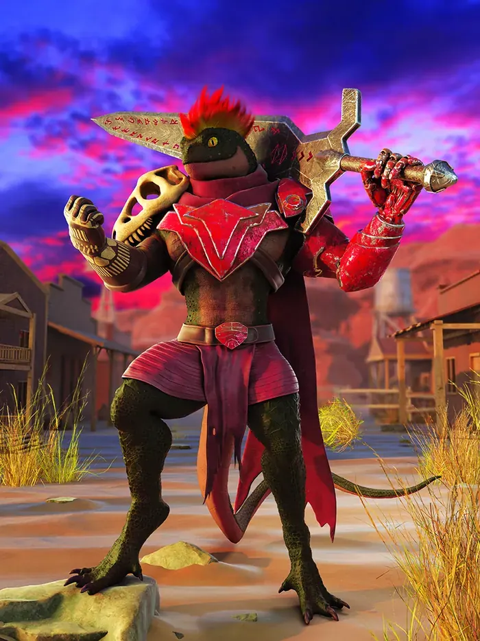 Gecko, a 3D character in armor