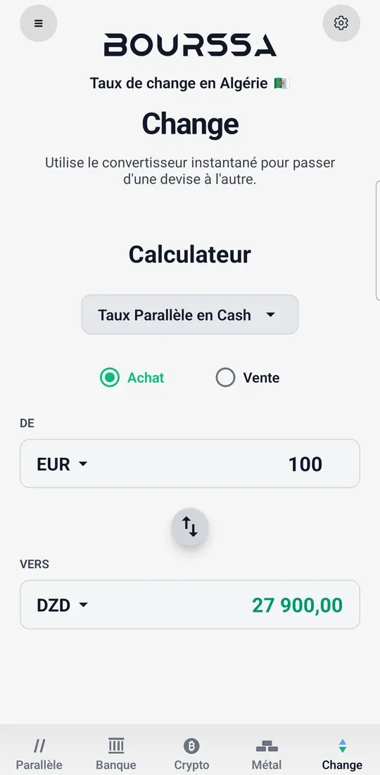 Bourssa app, currency converter